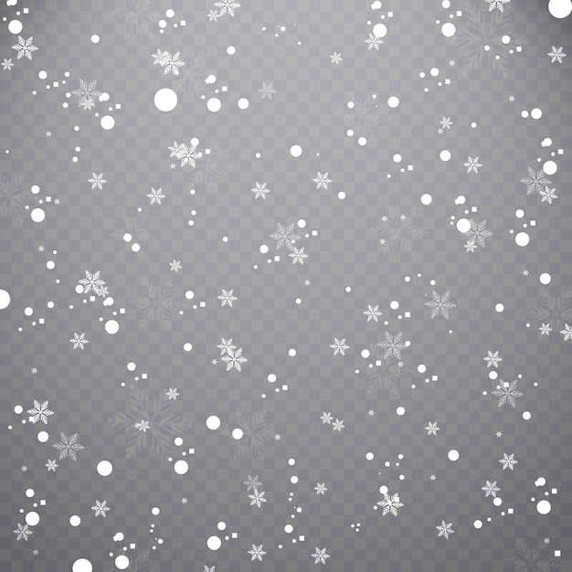 falling snow effect isolated on transparent background with blurred bokeh.