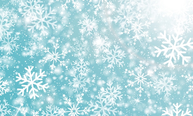 Falling Snow.  Illustration. White Snowflakes. Winter Blue Sky. Christmas Texture. Snow Fall Background.