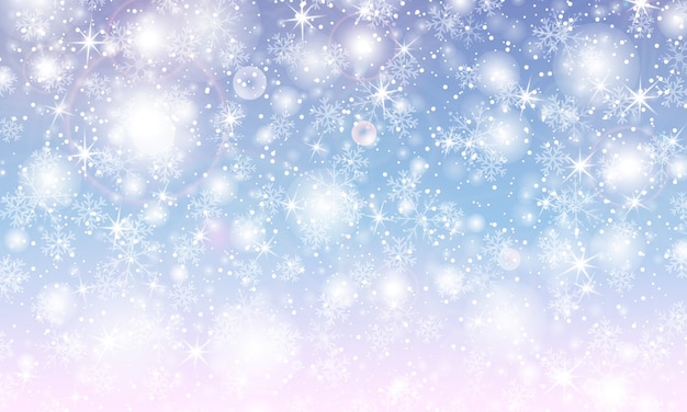 Vector falling snow with snowflakes. winter blue sky. christmas texture. sparkle snow background.