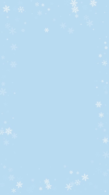 Falling snowflakes christmas background Subtle flying snow flakes and stars on light blue winter backdrop Beautifully falling snowflakes overlay Vertical vector illustration