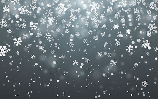 Vector falling snowflakes on dark background