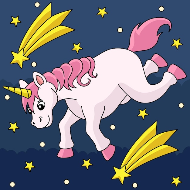 Falling Unicorn Colored Cartoon Illustration