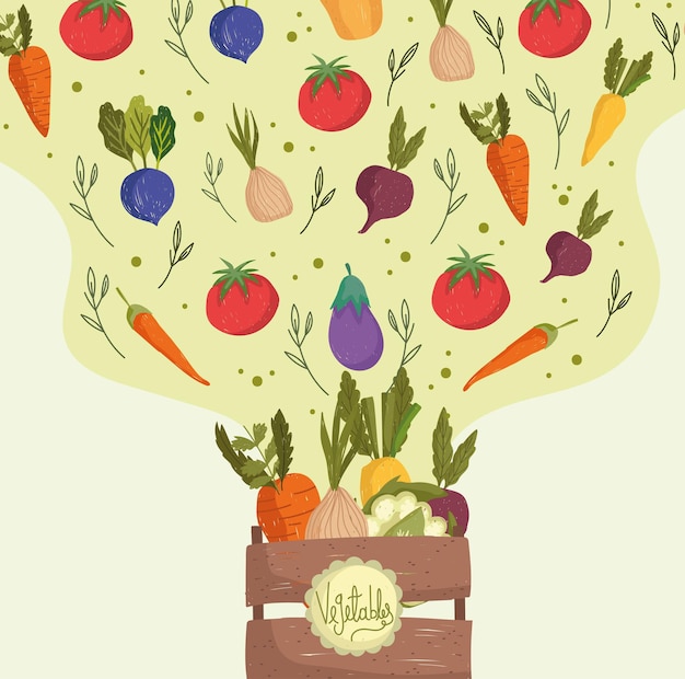 Falling vegetables in basket