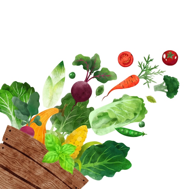 Falling vegetables hand drawn vector watercolor illustration