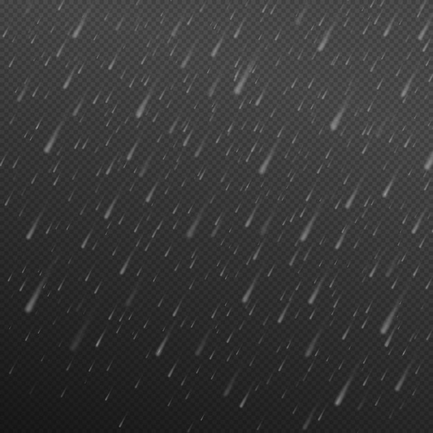 Vector falling water drops rain texture rainfall texture isolated on transparent background