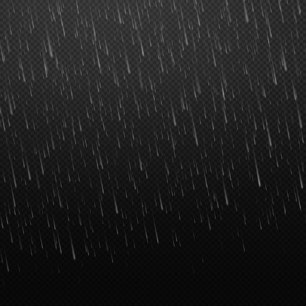 Vector falling water drops rain texture rainfall texture isolated on transparent background