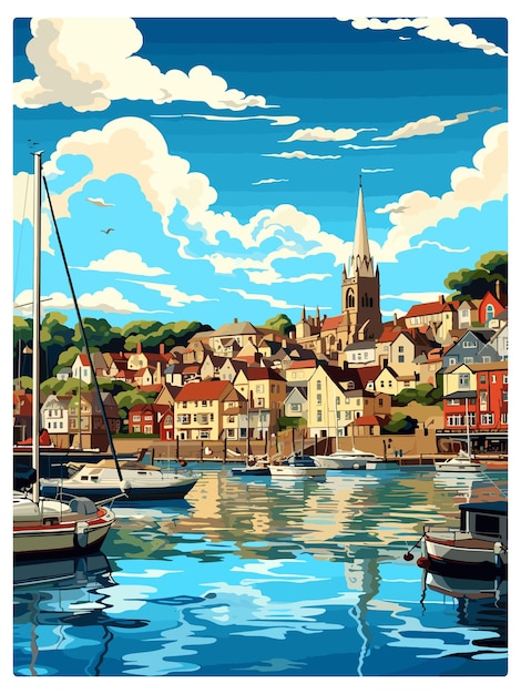 Falmouth england vintage travel poster souvenir postcard portrait painting wpa illustration