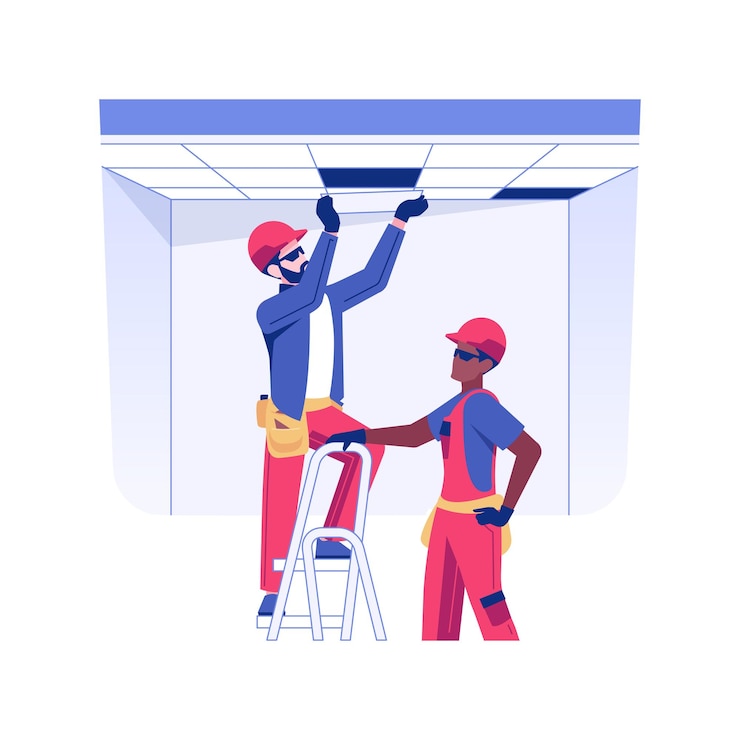 Vector false ceiling installation isolated concept vector illustration