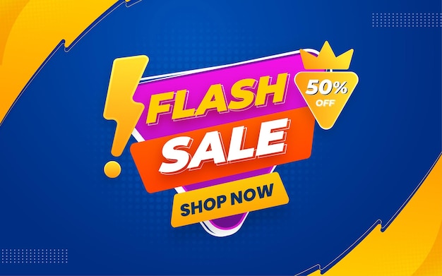 Falsh sale poster sale banner design template with 3d editable text effect