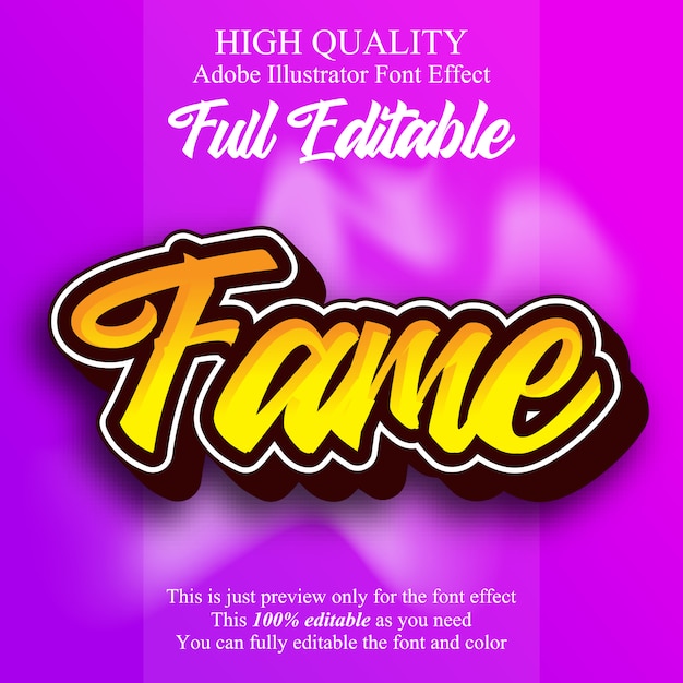 Fame script text editable typography font effect