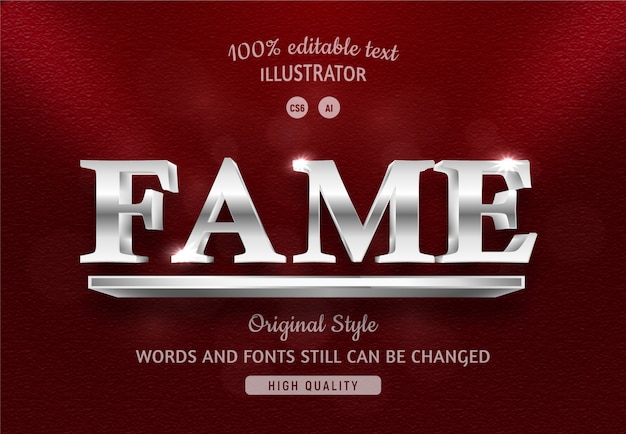 Fame text silver color with gradient.