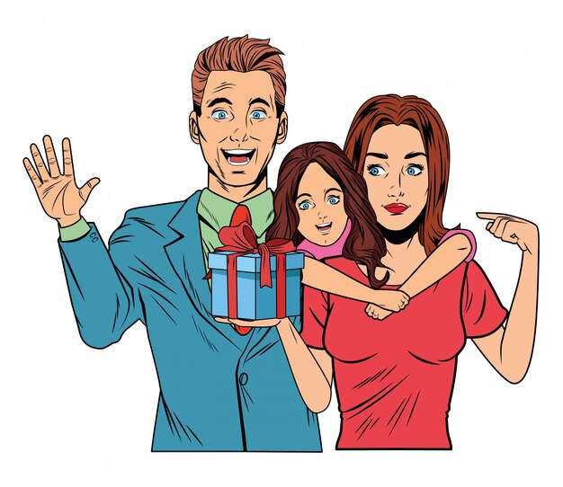 Familie avatar met geschenkdoos