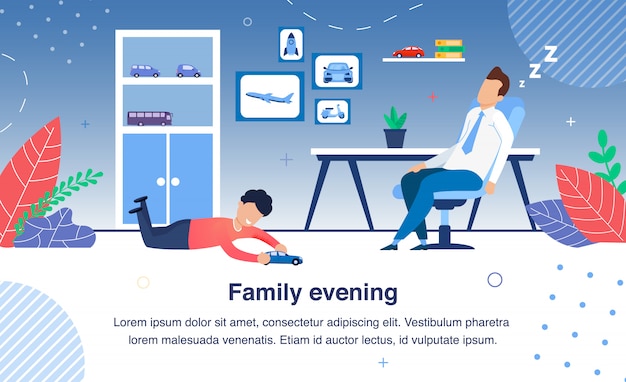 Familie avond routine en vrije tijd Vector Banner