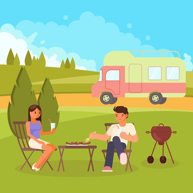 Familie bbq vector vlakke stijl ontwerp illustratie