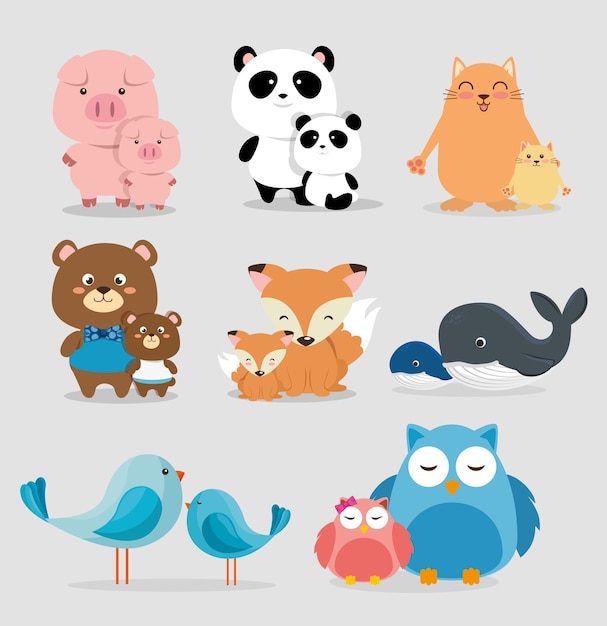 Familie dieren groep tekens vector illustratie ontwerp