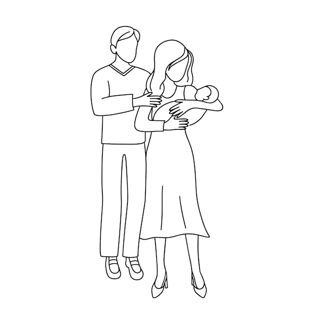 Familie doodle vectorillustratie Echtgenoot, vrouw en baby