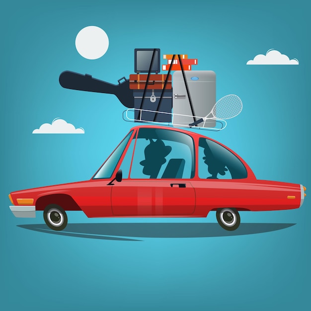 Familie gaat op vakantie met de auto reizen concept vectorillustratie in cartoon-stijl