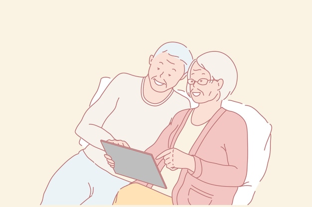 Familie, gepensioneerden, onderwijs, communicatie online concept illustratie
