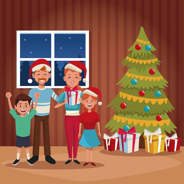 Vector familie kerst cartoon