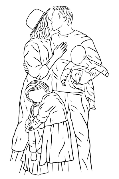 Familie met liefde Gelukkige vrouw en man met baby en kind lijntekeningen illustratie
