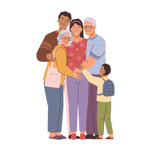 Familie omhelst familieleden omhelst en steunt