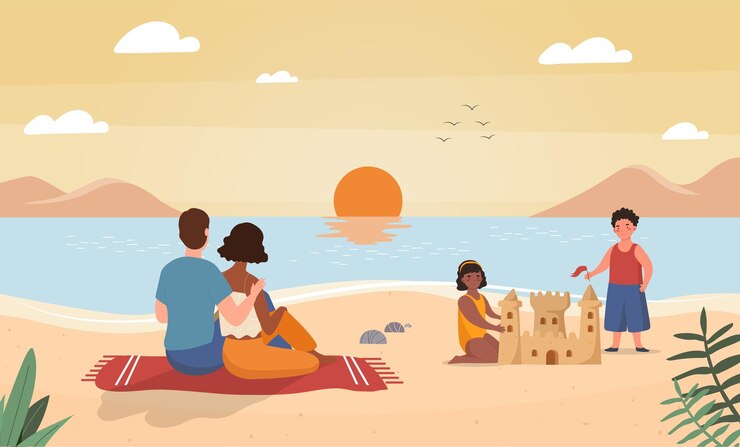Familie op zomerstrand
