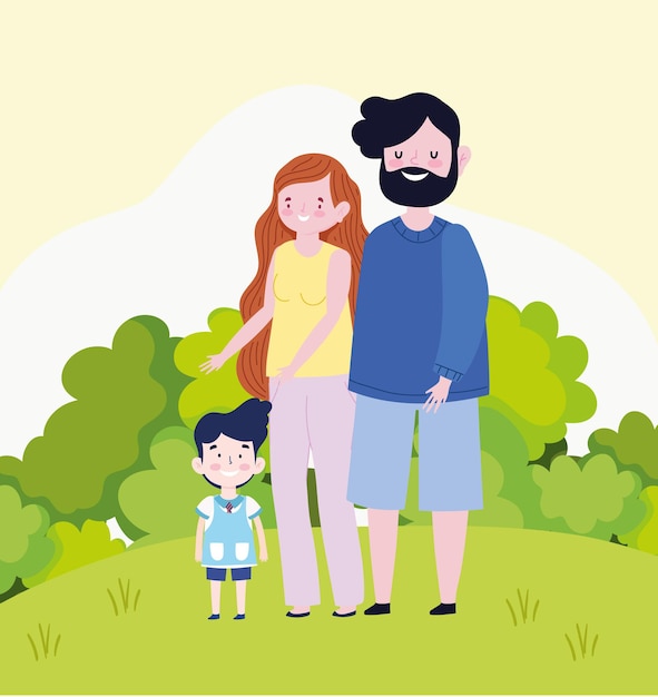 Familie ouders zoon cartoon landschap