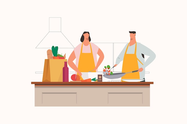 Familie samen koken in de keuken gelukkige familie man en vrouw illustratie