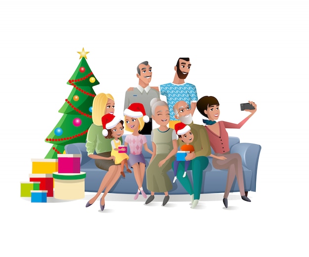 Vector familie selfie op christmas party cartoon vector