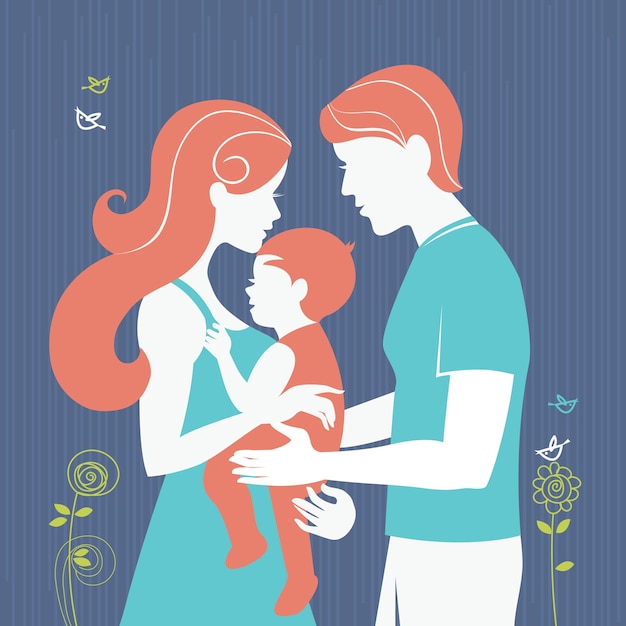 Familie. silhouet van ouders met babymeisje