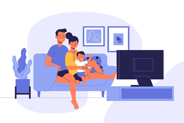 Familie thuis kijken naar een film