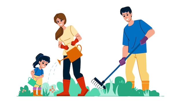 Familie tuin werk vector