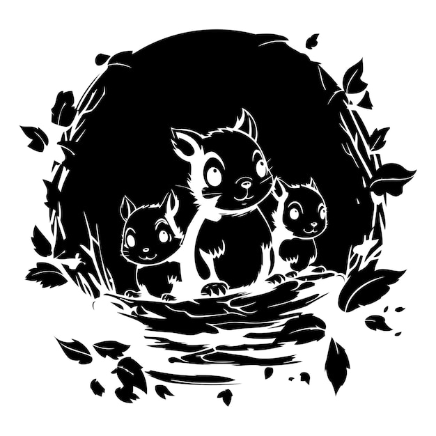 familie van eekhoorns op de stomp in het herfstbos Vector illustratie