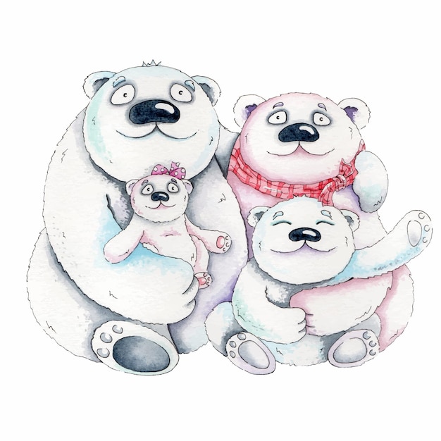 Familie van ijsberen. Waterverf. Familie look
