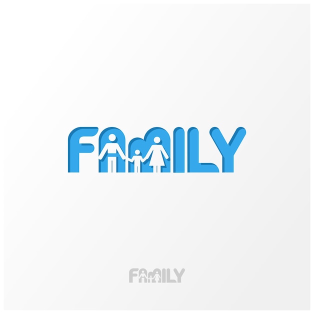 Familie woordmerk logo. vaderfiguur in de letter a, moeder en kind in de letter m.