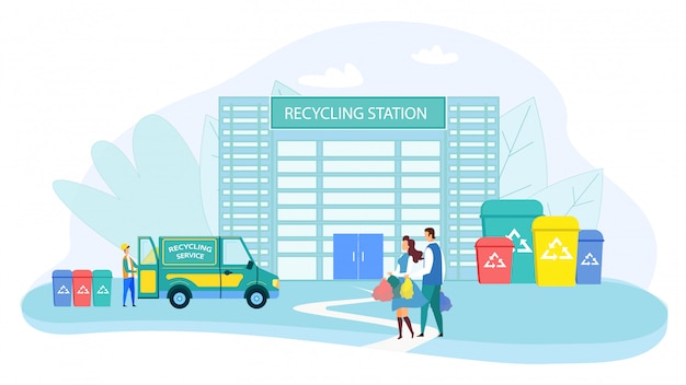 Familiepaar breng afval naar recyclingstation