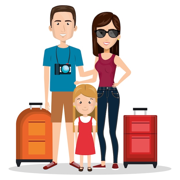 Familiereis met ontwerp van de koffers het vectorillustratie