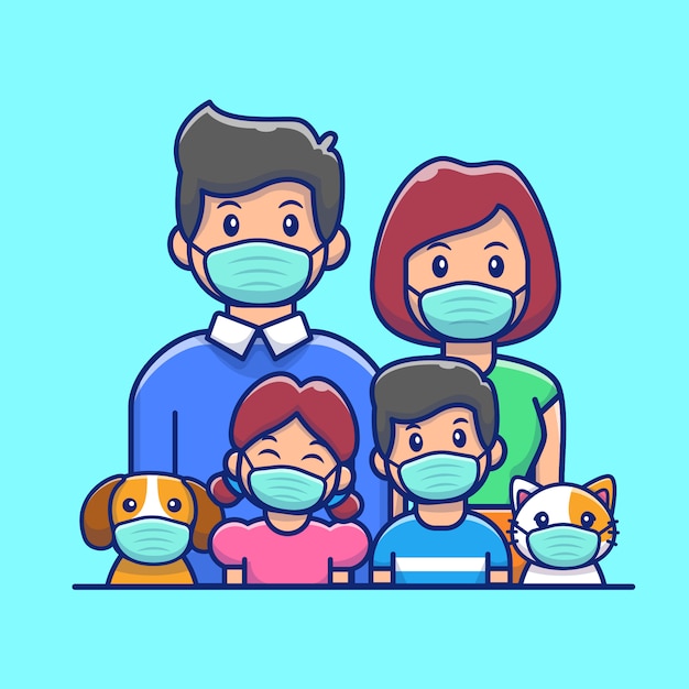 Vector familiy wear mask   icon illustration.