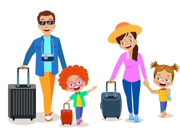 Vector familly tour banner template happy parents and their daughter travelling together