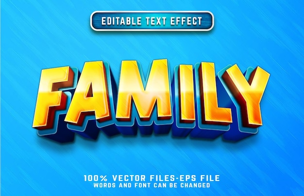 Family 3d cartoon style text effect premium vectors