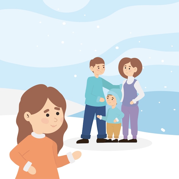 家族と冬の雪