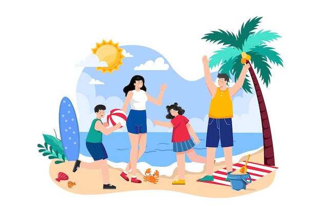 Family beach vacation Illustration concept on white background