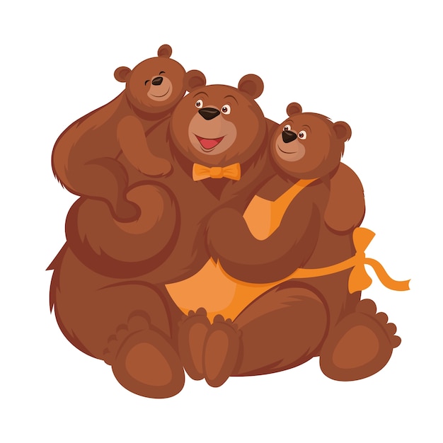 Family of bears - father, mother and child in cartoon style.