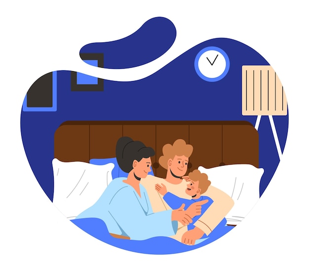 Vector family in bed together concept