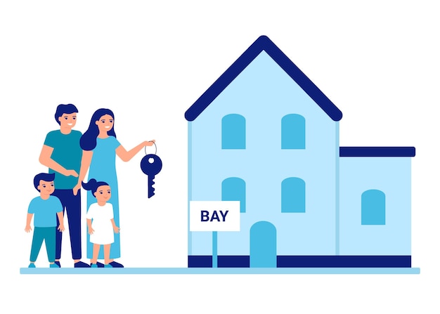 La famiglia acquista o affitta casa proprietà immobiliare madre padre e figli si trasferiscono in un nuovo posto key