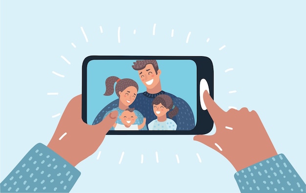 Family call concept young family with kids are having video call