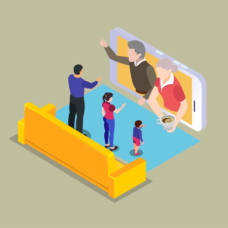 Vector family call online video conference isometric 3d