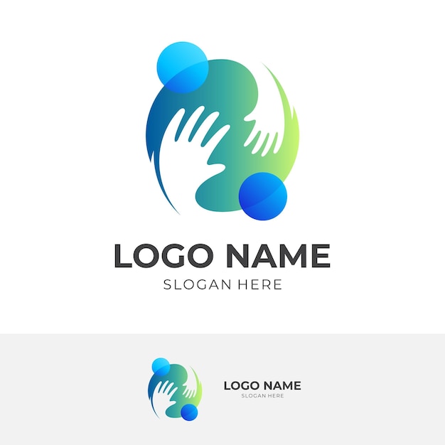 Family care logo template with flat blue color style