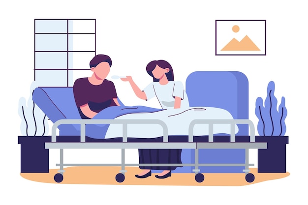 family cares for the sick flat style illustration vector design