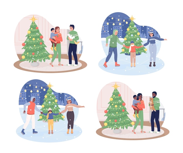 Family celebration 2D vector isolated illustrations set